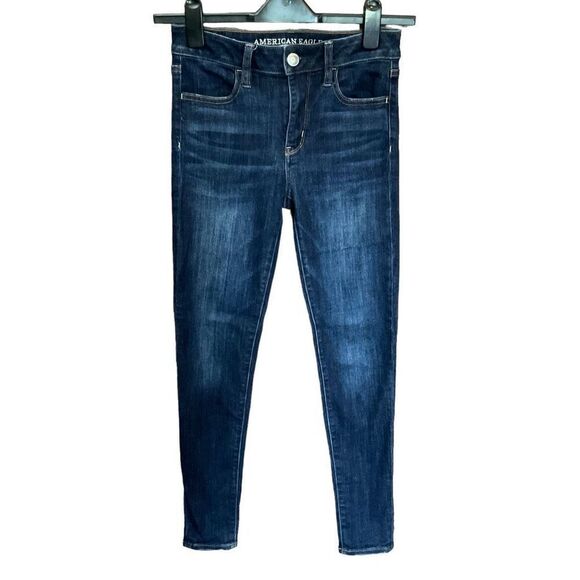 American Eagle Outfitters Jean Jeggings Dark Blue Faded Super Super Stretch X 4 - Picture 1 of 15
